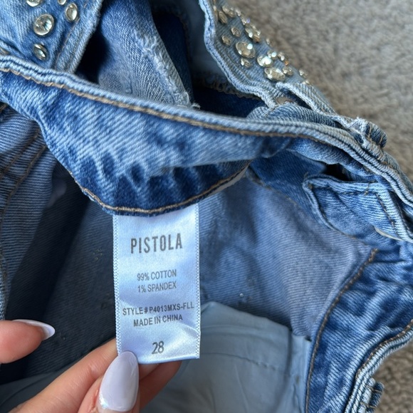 Pistola Winston Cutoff Shorts with Rhinestone Accents | Size 28 | Blue Denim - Picture 6 of 9